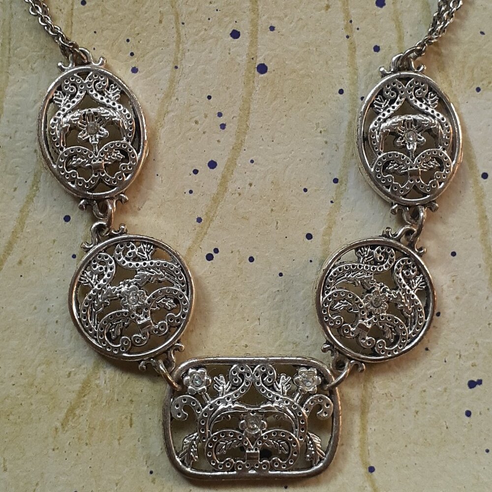 Botanical Patterned Necklace of Flowers and Leaves